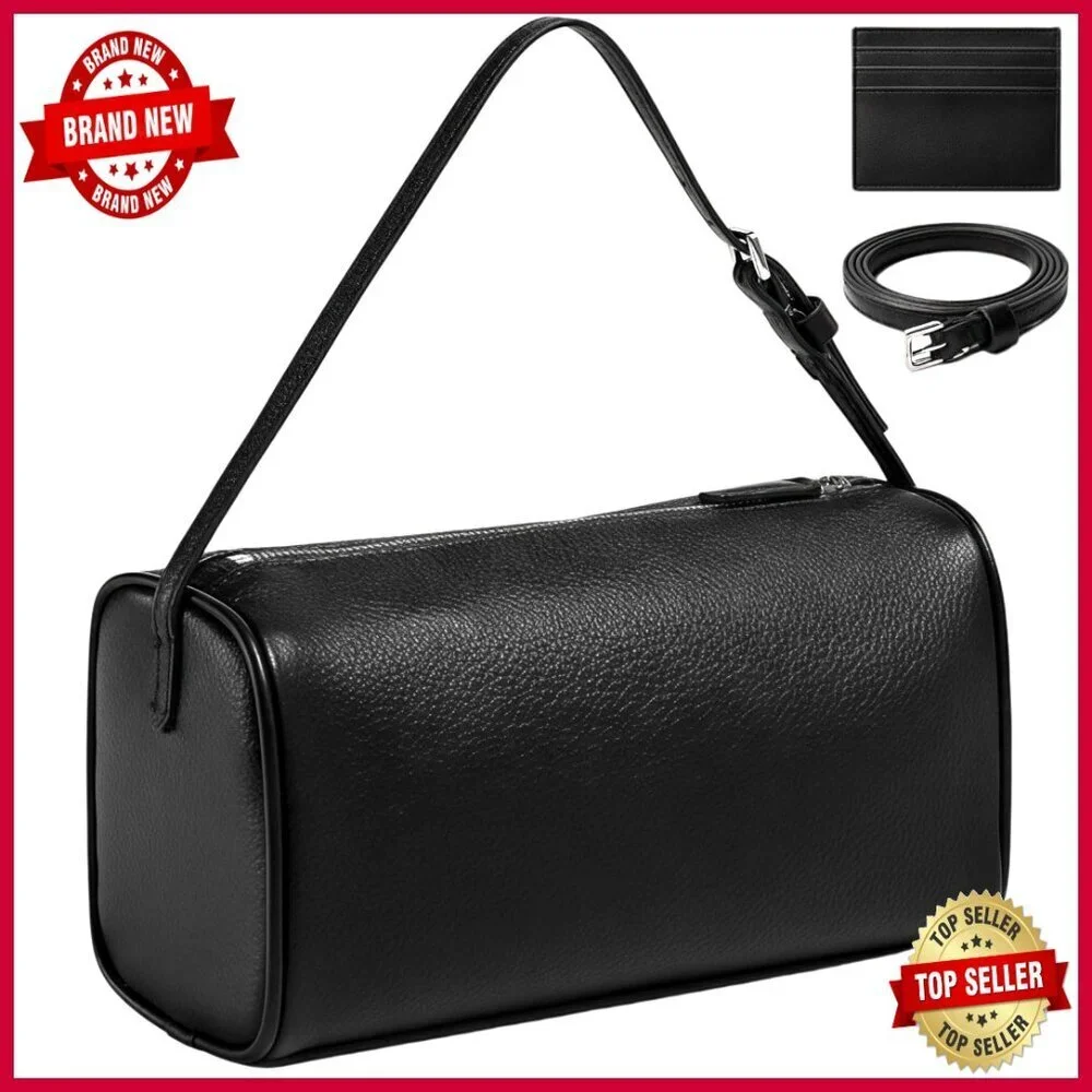 Genuine Leather Barrel Bag Hobo Crossbody Purse Adjustable Strap